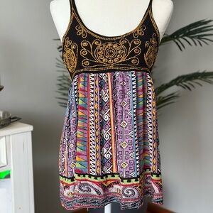 Colorful Bohemian Top with Gold Embroidery